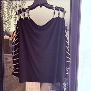 VENUS Black Top with Strappy Silver Accents